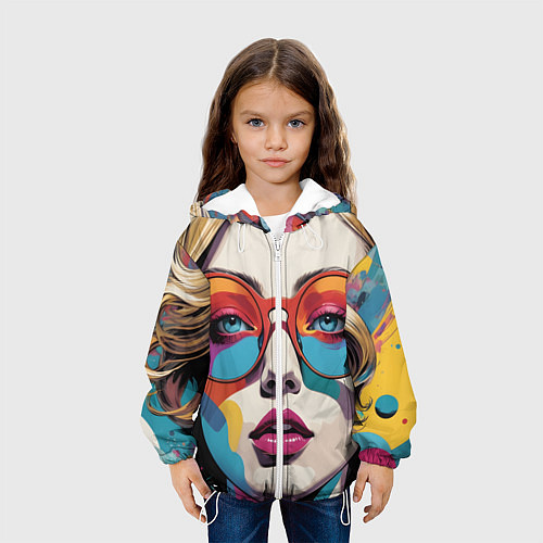 Детская куртка Девушка в солнечных очках поп-арт / 3D-Белый – фото 3