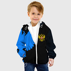 Куртка с капюшоном детская Герб РФ синий, цвет: 3D-белый — фото 2