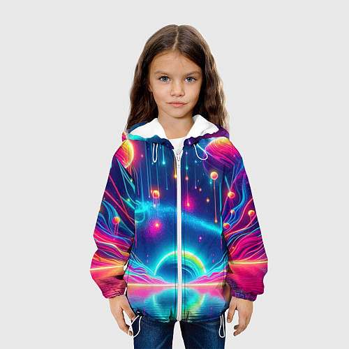 Детская куртка Неоновый космос - нейроарт фантазия / 3D-Белый – фото 3