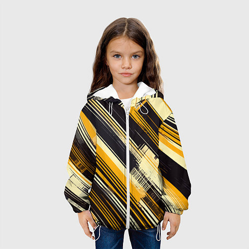 Детская куртка Жёлтые диагональные полосы на чёрном фоне / 3D-Белый – фото 3