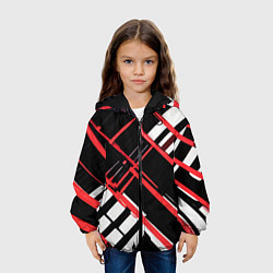 Куртка с капюшоном детская Красно-белые линии на чёрном фоне, цвет: 3D-черный — фото 2
