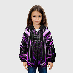 Куртка с капюшоном детская Purple lines on a black background, цвет: 3D-черный — фото 2