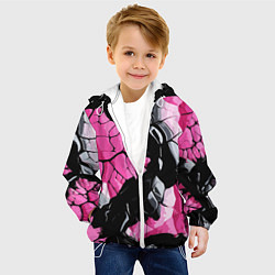 Куртка с капюшоном детская Чёрные линии на чёрно-розовом фоне, цвет: 3D-белый — фото 2