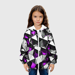 Куртка с капюшоном детская Фиолетово-белые рельефные треугольники на чёрном ф, цвет: 3D-белый — фото 2
