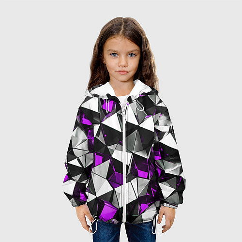 Детская куртка Фиолетово-белые рельефные треугольники на чёрном ф / 3D-Белый – фото 3