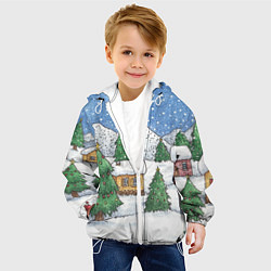 Куртка с капюшоном детская Домики и елки - новый год, цвет: 3D-белый — фото 2