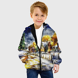 Куртка с капюшоном детская Новогодний пейзаж акварель, цвет: 3D-черный — фото 2