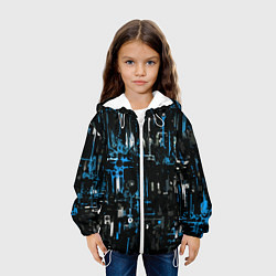 Куртка с капюшоном детская Бело-синяя тревожная абстракция на чёрном фоне, цвет: 3D-белый — фото 2