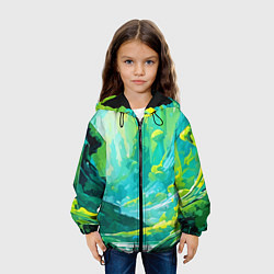 Куртка с капюшоном детская Зелёная кислотная абстракция, цвет: 3D-черный — фото 2