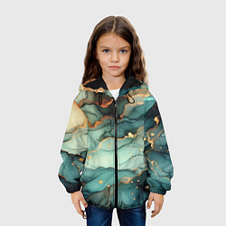 Куртка с капюшоном детская Бирюзовый узор с оранжевыми вставками, цвет: 3D-черный — фото 2