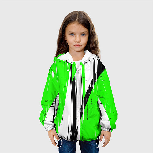 Детская куртка Black and white vertical stripes on a green backgr / 3D-Белый – фото 3