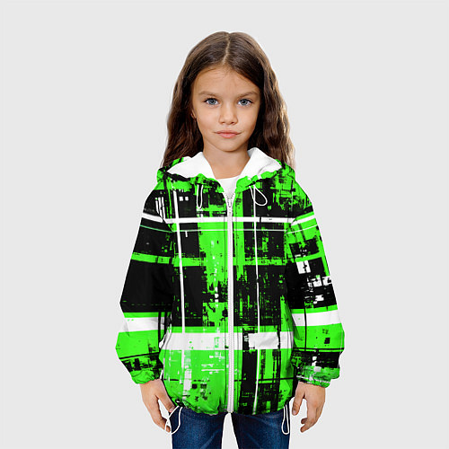Детская куртка Зелёно-белый гранж на чёрном фоне / 3D-Белый – фото 3