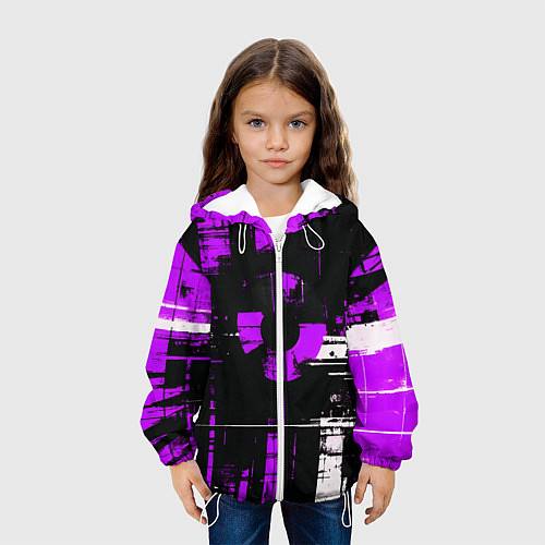 Детская куртка Фиолетово-белый гранж на чёрном фоне / 3D-Белый – фото 3