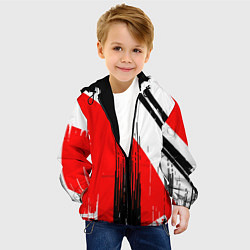 Куртка с капюшоном детская Вертикальные чёрные линии на красно-белом фоне, цвет: 3D-черный — фото 2