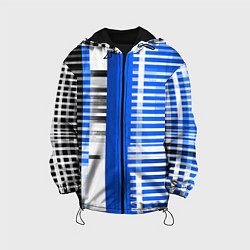 Куртка с капюшоном детская White stripes on a black and blue background, цвет: 3D-черный