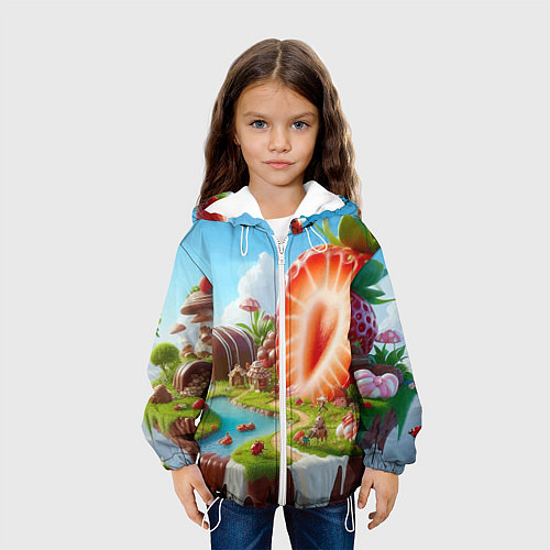 Детская куртка Клубничная планета - нейроарт фантазия / 3D-Белый – фото 3