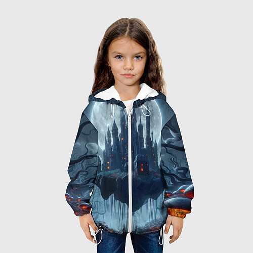Детская куртка Замок Дракулы и неоновые грибы - нейроарт фантазия / 3D-Белый – фото 3