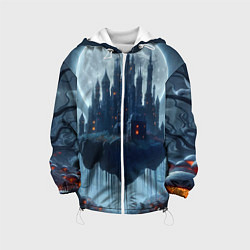 Куртка с капюшоном детская Замок Дракулы и неоновые грибы - нейроарт фантазия, цвет: 3D-белый