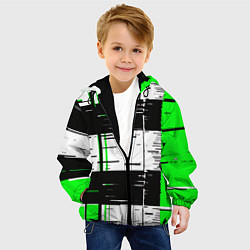 Куртка с капюшоном детская Зелёные и чёрные полосы на белом фоне, цвет: 3D-черный — фото 2