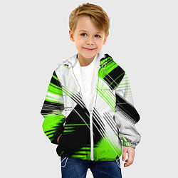 Куртка с капюшоном детская Диагональные бело-зелёные линии на чёрном фоне, цвет: 3D-белый — фото 2