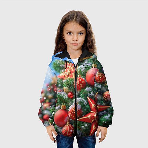 Детская куртка Красные шары и звезда новогодняя / 3D-Черный – фото 3