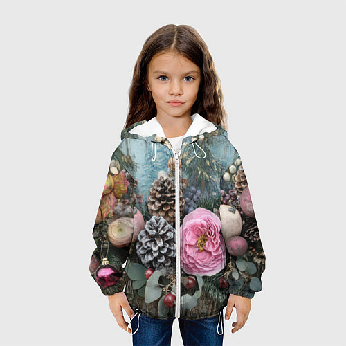 Детская куртка Новогодние цветы и шишки / 3D-Белый – фото 3