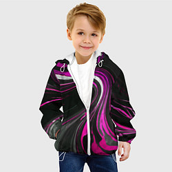 Куртка с капюшоном детская Волнистые бело-розовые линии на чёрном фоне, цвет: 3D-белый — фото 2