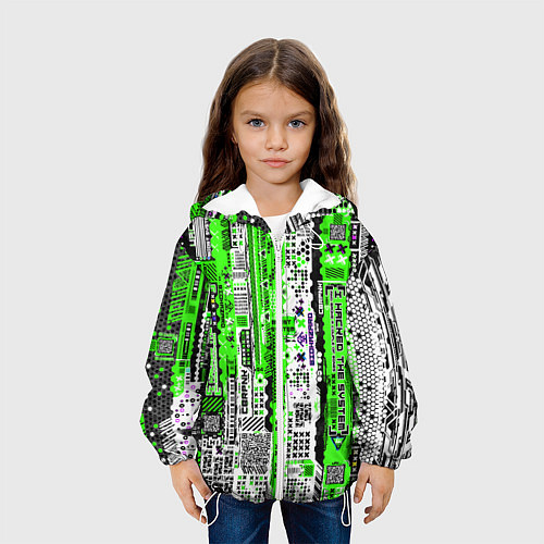 Детская куртка Киберпанк паттерн зелёный / 3D-Белый – фото 3