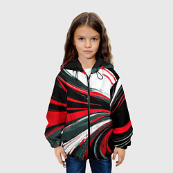 Куртка с капюшоном детская Волнистые чёрно-красные линии на белом фоне, цвет: 3D-черный — фото 2