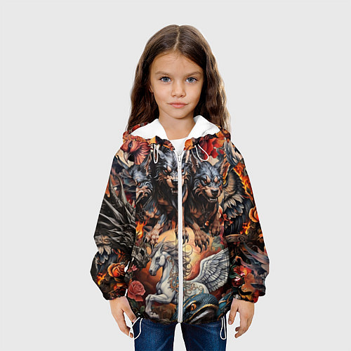 Детская куртка Мифические существа в стиле татуировки Ирезуми / 3D-Белый – фото 3