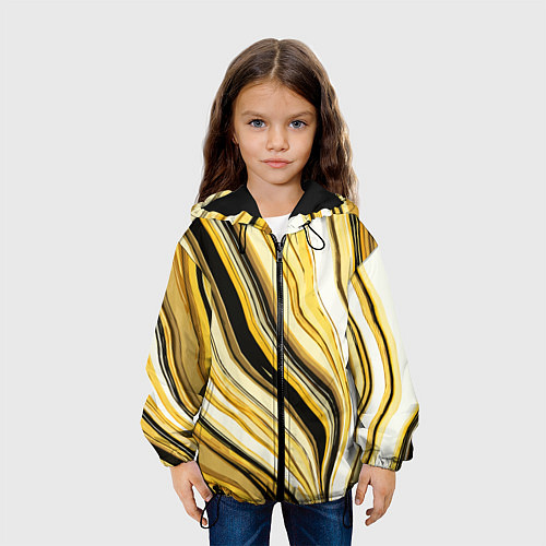Детская куртка Волнистые вертикальные чёрно-жёлтые полосы / 3D-Черный – фото 3