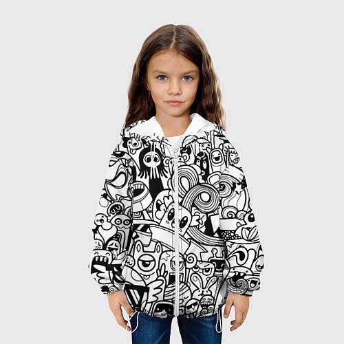 Детская куртка Black and white doddle monsters / 3D-Белый – фото 3