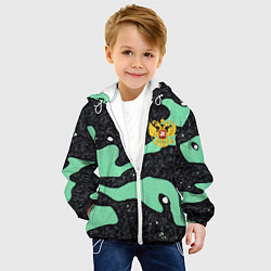 Куртка с капюшоном детская Текстурный черно-зеленый камуфляж, цвет: 3D-белый — фото 2