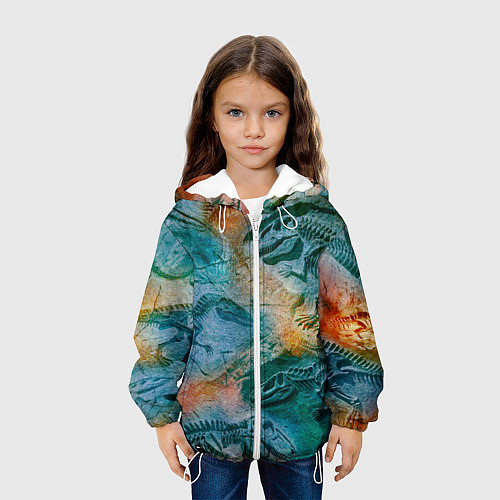 Детская куртка Окаменелые динозавры, тропический зеленый / 3D-Белый – фото 3