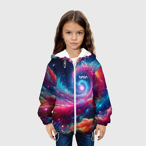 Детская куртка Неоновая галактическая спираль - нейроарт / 3D-Белый – фото 3