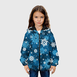 Куртка с капюшоном детская Снежинки белые и голубые, цвет: 3D-черный — фото 2