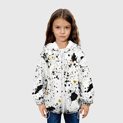 Куртка с капюшоном детская Черные и золотистые пятна краски на белом фоне, цвет: 3D-белый — фото 2