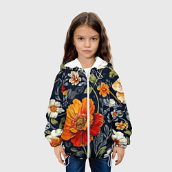 Куртка с капюшоном детская Маки и пионы старинный паттерн, цвет: 3D-белый — фото 2