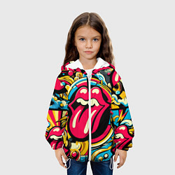 Куртка с капюшоном детская Rolling Stones logo - pop art pattern, цвет: 3D-белый — фото 2