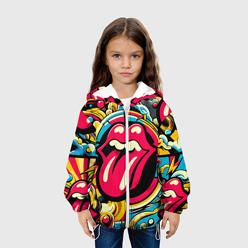 Детская куртка Rolling Stones logo - pop art pattern / 3D-Белый – фото 3
