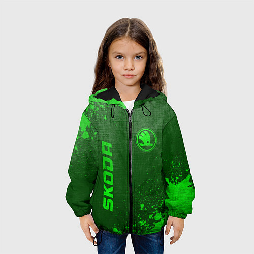 Детская куртка Skoda - green gradient вертикально / 3D-Черный – фото 3