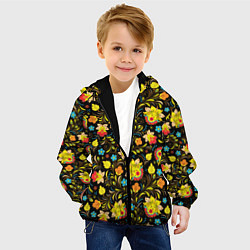 Куртка с капюшоном детская Хохлома цветы, цвет: 3D-черный — фото 2