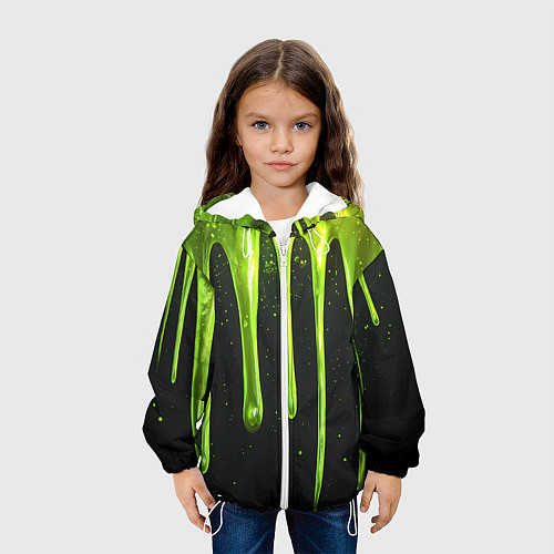 Детская куртка Слизь зеленая текстура / 3D-Белый – фото 3