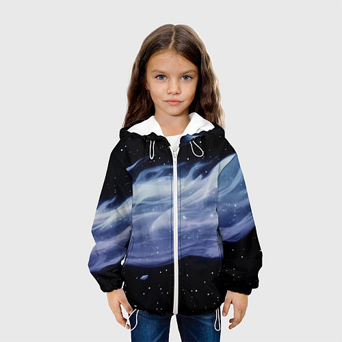 Детская куртка Синяя волна в космосе - текстура / 3D-Белый – фото 3