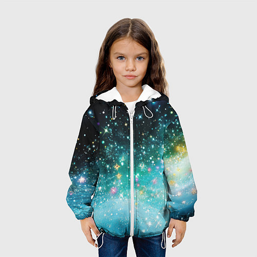 Детская куртка Бирюзовые блестки фон / 3D-Белый – фото 3