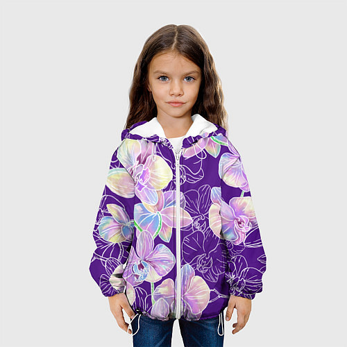Детская куртка Японские акварельные орхидеи / 3D-Белый – фото 3