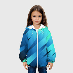 Куртка с капюшоном детская Сине-голубой абстрактные полосы, цвет: 3D-белый — фото 2