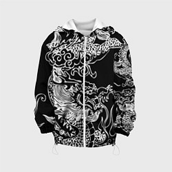 Куртка с капюшоном детская Белый дракон на черном, цвет: 3D-белый