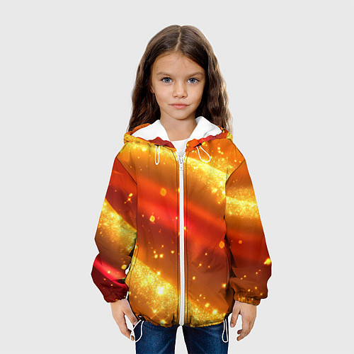 Детская куртка Желто-красная текстура с блестяшками / 3D-Белый – фото 3