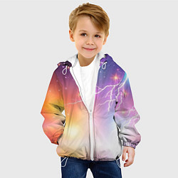 Куртка с капюшоном детская Магический фон с молниями и звездами, цвет: 3D-белый — фото 2